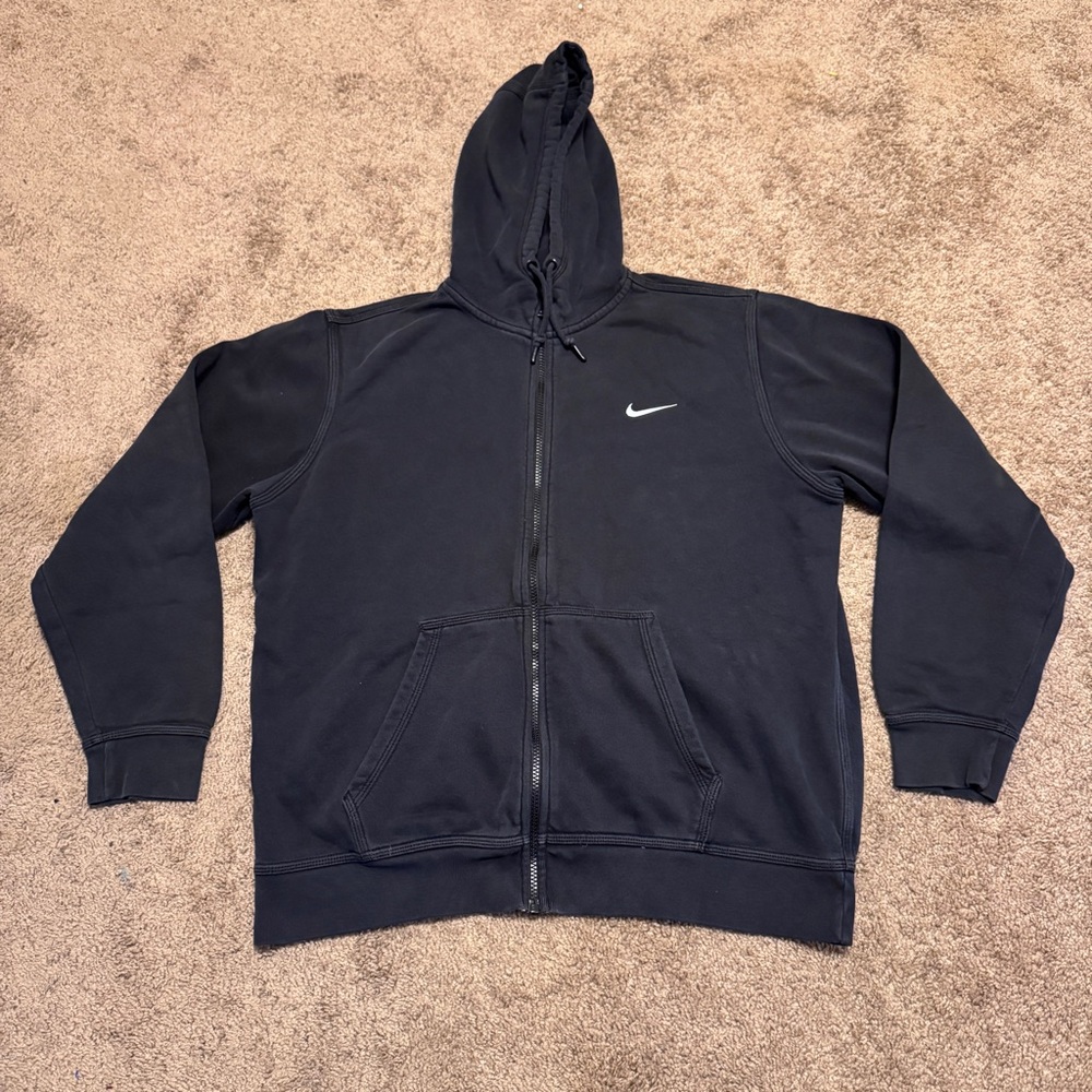 Nike Hoodie Mens XL Black Long Sleeve Full Zip Pockets Logo Casual
